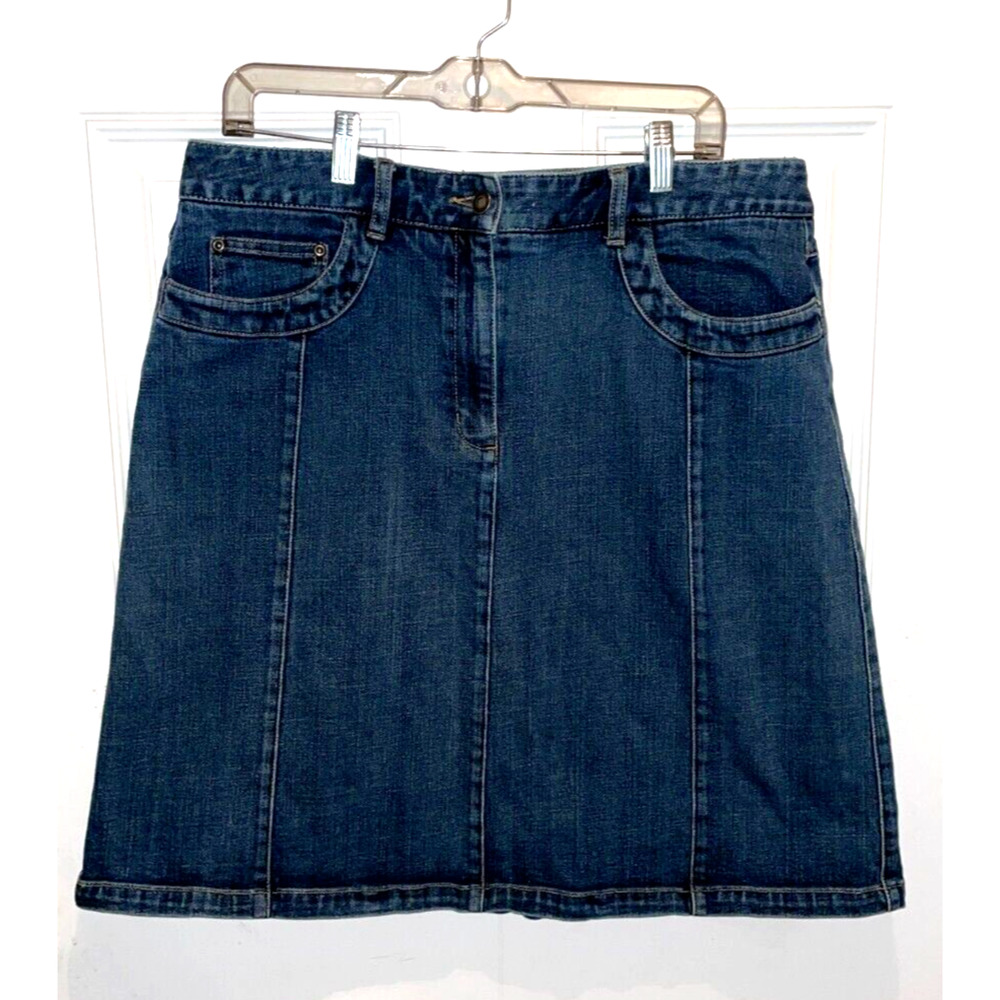 Talbots Skirt Women's Size 16 Denim Blue Jean Stretch A-line Panel